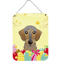 "Caroline's Treasures Wirehaired Dachshund Easter Egg Hunt Wall or Door Hanging Prints BB1915DS1216, 16HX12W, Multicolor"