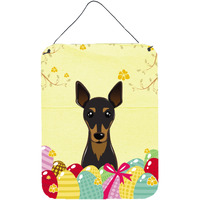 "Caroline's Treasures Min Pin Easter Egg Hunt Wall or Door Hanging Prints BB1922DS1216, 16HX12W, Multicolor"