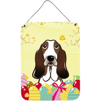 "Caroline's Treasures Basset Hound Easter Egg Hunt Wall or Door Hanging Prints BB1925DS1216, 16HX12W, Multicolor"