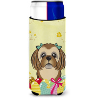 "Caroline's Treasures BB1931MUK ""Chocolate Brown Shih Tzu Easter Egg Hunt Michelob Ultra Koozies for Slim Cans, Multicolor"