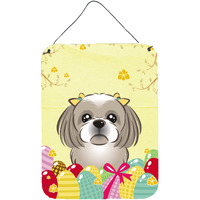 "Caroline's Treasures Gray Silver Shih Tzu Easter Egg Hunt Wall or Door Hanging Prints BB1932DS1216, 16HX12W, Multicolor"