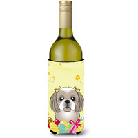 "Caroline's Treasures BB1932LITERK ""Gray Silver Shih Tzu Easter Egg Hunt"" Wine Bottle Hugger Koozie, 750ml, Multicolor"