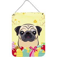 "Caroline's Treasures Fawn Pug Easter Egg Hunt Wall or Door Hanging Prints BB1944DS1216, 16HX12W, Multicolor"