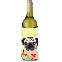 "Caroline's Treasures BB1944LITERK ""Fawn Pug Easter Egg Hunt"" Wine Bottle Hugger Koozie, 750ml, Multicolor"