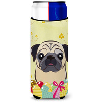 "Caroline's Treasures BB1944MUK ""Fawn Pug Easter Egg Hunt Michelob Ultra Koozies for Slim Cans, Multicolor"