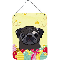 "Caroline's Treasures Black Pug Easter Egg Hunt Wall or Door Hanging Prints BB1945DS1216, 16HX12W, Multicolor"