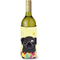 "Caroline's Treasures BB1945LITERK ""Black Pug Easter Egg Hunt"" Wine Bottle Hugger Koozie, 750ml, Multicolor"