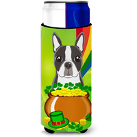 "Caroline's Treasures BB1947MUK ""Boston Terrier St. Patrick's Day Michelob Ultra Koozies for Slim Cans, Multicolor"
