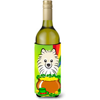"Caroline's Treasures BB1951LITERK ""Pomeranian St. Patrick's Day"" Wine Bottle Hugger Koozie, 750ml, Multicolor"