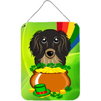 "Caroline's Treasures Longhair Black and Tan Dachshund St. Patrick's Day Wall or Door Hanging Prints BB1957DS1216, 16HX12W, Multicolor"