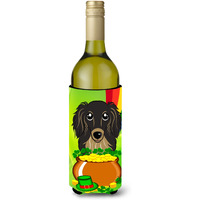 "Caroline's Treasures BB1957LITERK ""Longhair Black and Tan Dachshund St. Patrick's Day"" Wine Bottle Hugger Koozie, 750ml, Multicolor"