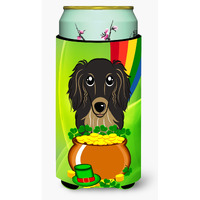 "Caroline's Treasures BB1957TBC ""Longhair Black and Tan Dachshund St. Patrick's Day"" Tall Boy Hugger Koozie, Multicolor"