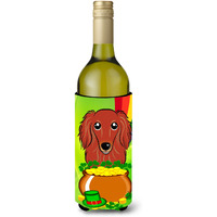 "Caroline's Treasures BB1958LITERK ""Longhair Red Dachshund St. Patrick's Day"" Wine Bottle Hugger Koozie, 750ml, Multicolor"