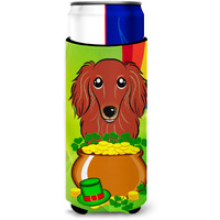 "Caroline's Treasures BB1958MUK ""Longhair Red Dachshund St. Patrick's Day Michelob Ultra Koozies for Slim Cans, Multicolor"