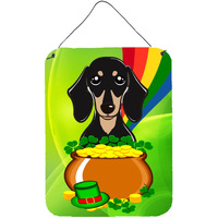 "Caroline's Treasures Smooth Black and Tan Dachshund St. Patrick's Day Wall or Door Hanging Prints BB1959DS1216, 16HX12W, Multicolor"