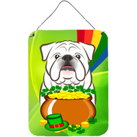 "Caroline's Treasures White English Bulldog St. Patrick's Day Wall or Door Hanging Prints BB1964DS1216, 16""H x 12""W, Multicolor"