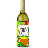 "Caroline's Treasures BB1964LITERK ""White English Bulldog St. Patrick's Day"" Wine Bottle Hugger Koozie, 750ml, Multicolor"