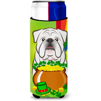 "Caroline's Treasures BB1964MUK ""White English Bulldog St. Patrick's Day Michelob Ultra Koozies for Slim Cans, Multicolor"