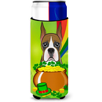 "Caroline's Treasures BB1967MUK ""Boxer St. Patrick's Day Michelob Ultra Koozies for Slim Cans, Multicolor"