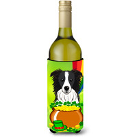 "Caroline's Treasures BB1985LITERK ""Border Collie St. Patrick's Day"" Wine Bottle Hugger Koozie, 750ml, Multicolor"