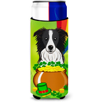 "Caroline's Treasures BB1985MUK ""Border Collie St. Patrick's Day Michelob Ultra Koozies for Slim Cans, Multicolor"