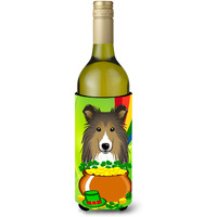 "Caroline's Treasures BB1986LITERK ""Sheltie St. Patrick's Day"" Wine Bottle Hugger Koozie, 750ml, Multicolor"