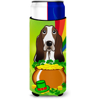 "Caroline's Treasures BB1987MUK ""Basset Hound St. Patrick's Day Michelob Ultra Koozies for Slim Cans, Multicolor"