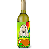 "Caroline's Treasures BB1988LITERK ""Afghan Hound St. Patrick's Day"" Wine Bottle Hugger Koozie, 750ml, Multicolor"