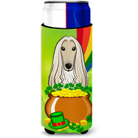"Caroline's Treasures BB1988MUK ""Afghan Hound St. Patrick's Day Michelob Ultra Koozies for Slim Cans, Multicolor"