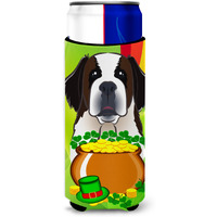 "Caroline's Treasures BB1990MUK ""Saint Bernard St. Patrick's Day Michelob Ultra Koozies for Slim Cans, Multicolor"