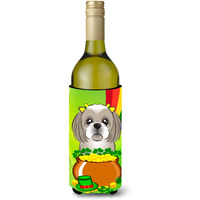 "Caroline's Treasures BB1994LITERK ""Gray Silver Shih Tzu St. Patrick's Day"" Wine Bottle Hugger Koozie, 750ml, Multicolor"