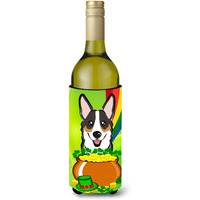 "Caroline's Treasures BB1999LITERK ""Tricolor Corgi St. Patrick's Day"" Wine Bottle Hugger Koozie, 750ml, Multicolor"