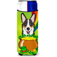 "Caroline's Treasures BB1999MUK ""Tricolor Corgi St. Patrick's Day Michelob Ultra Koozies for Slim Cans, Multicolor"