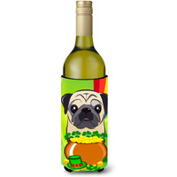"Caroline's Treasures BB2006LITERK ""Fawn Pug St. Patrick's Day"" Wine Bottle Hugger Koozie, 750ml, Multicolor"
