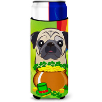 "Caroline's Treasures BB2006MUK ""Fawn Pug St. Patrick's Day Michelob Ultra Koozies for Slim Cans, Multicolor"
