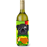 "Caroline's Treasures BB2007LITERK ""Black Pug St. Patrick's Day"" Wine Bottle Hugger Koozie, 750ml, Multicolor"
