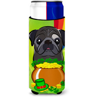 "Caroline's Treasures BB2007MUK ""Black Pug St. Patrick's Day Michelob Ultra Koozies for Slim Cans, Multicolor"