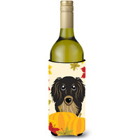 "Caroline's Treasures BB2019LITERK ""Longhair Black and Tan Dachshund Thanksgiving"" Wine Bottle Hugger Koozie, 750ml, Multicolor"
