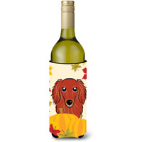 "Caroline's Treasures BB2020LITERK ""Longhair Red Dachshund Thanksgiving"" Wine Bottle Hugger Koozie, 750ml, Multicolor"