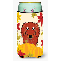 "Caroline's Treasures BB2020TBC ""Longhair Red Dachshund Thanksgiving"" Tall Boy Hugger Koozie, Multicolor"