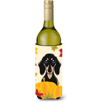 "Caroline's Treasures BB2021LITERK ""Smooth Black and Tan Dachshund Thanksgiving"" Wine Bottle Hugger Koozie, 750ml, Multicolor"