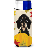"Caroline's Treasures BB2021MUK ""Smooth Black and Tan Dachshund Thanksgiving Michelob Ultra Koozies for Slim Cans, Multicolor"