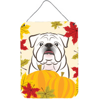 "Caroline's Treasures White English Bulldog Thanksgiving Wall or Door Hanging Prints BB2026DS1216, 16""H x 12""W, Multicolor"