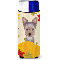 "Caroline's Treasures BB2038MUK ""Yorkie Puppy Thanksgiving Michelob Ultra Koozies for Slim Cans, Multicolor"