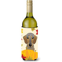 "Caroline's Treasures BB2039LITERK ""Wirehaired Dachshund Thanksgiving"" Wine Bottle Hugger Koozie, 750ml, Multicolor"