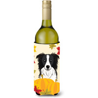"Caroline's Treasures BB2047LITERK ""Border Collie Thanksgiving"" Wine Bottle Hugger Koozie, 750ml, Multicolor"
