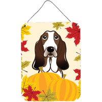 "Caroline's Treasures Basset Hound Thanksgiving Wall or Door Hanging Prints BB2049DS1216, 16HX12W, Multicolor"