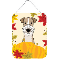 "Caroline's Treasures Wire Haired Fox Terrier Thanksgiving Wall or Door Hanging Prints BB2053DS1216, 16HX12W, Multicolor"