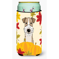 "Caroline's Treasures BB2053TBC ""Wire Haired Fox Terrier Thanksgiving"" Tall Boy Hugger Koozie, Multicolor"