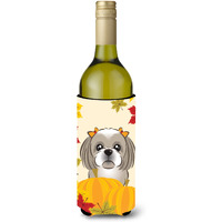 "Caroline's Treasures BB2056LITERK ""Gray Silver Shih Tzu Thanksgiving"" Wine Bottle Hugger Koozie, 750ml, Multicolor"